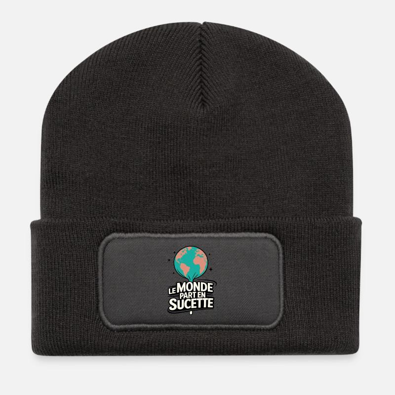The World Goes Lollipop Globe Pop - Recycled Patch Beanie - dark grey