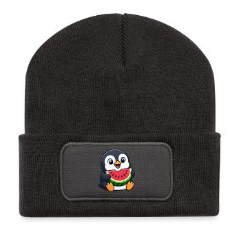 Funny Penguin with Melon Summer Fruit Cartoon - Recycled Patch Beanie - dark grey - Front