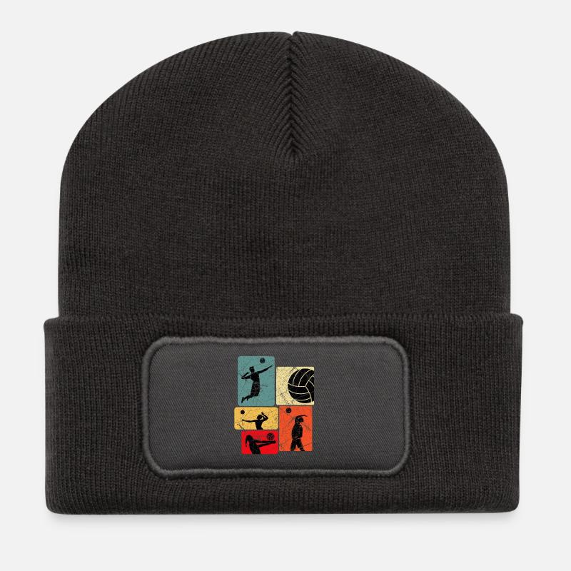 Volleyball Silhouetten Farbblöcke - Recycelte Patch Beanie - Dunkelgrau