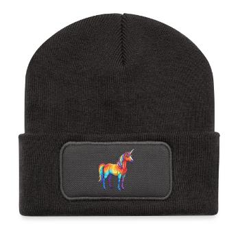Colorful Unicorn Rainbow Pop Art Watercolor - Recycled Patch Beanie - dark grey - Front