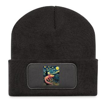 Axolotl Van Gogh Starry Night - Recycelte Patch Beanie - Dunkelgrau - Vorne