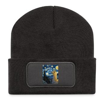 Lama Van Gogh Starry Night - Recycelte Patch Beanie - Dunkelgrau - Vorne