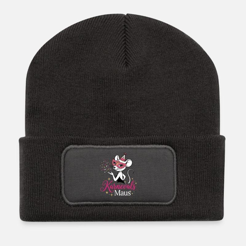 Karnevals Maus - Kölsche Mädche , Tierkostüm  - Recycelte Patch Beanie - Dunkelgrau