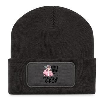 Can't Hear You Im Listening To K-Pop - Recycelte Patch Beanie - Dunkelgrau - Vorne