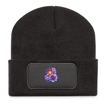 Lumière de lanterne devant des pivoines colorées - Beanie recyclé à patch - charbon - Devant