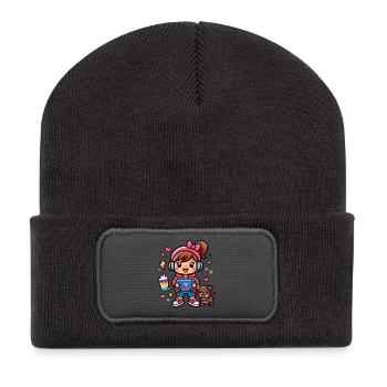 Aesthetic Gamer Girl with a surf tablet and a Pup - Recycled Patch Beanie - dark grey - Front