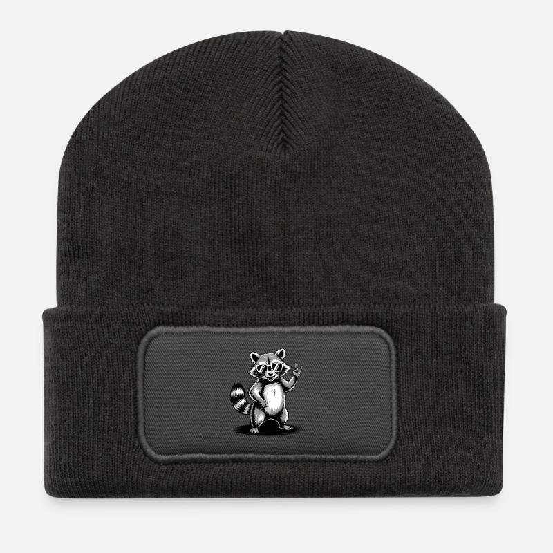 Raccoon Dabbing mit Sonnenbrille - Recycelte Patch Beanie - Dunkelgrau