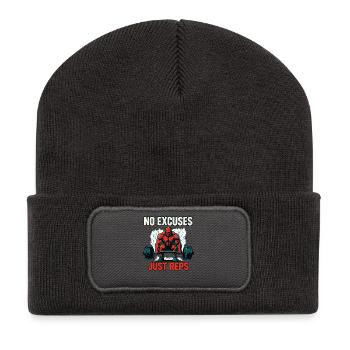 No Excuses Just Reps Gym Shirt - Recycled Patch Beanie - dark grey - Front