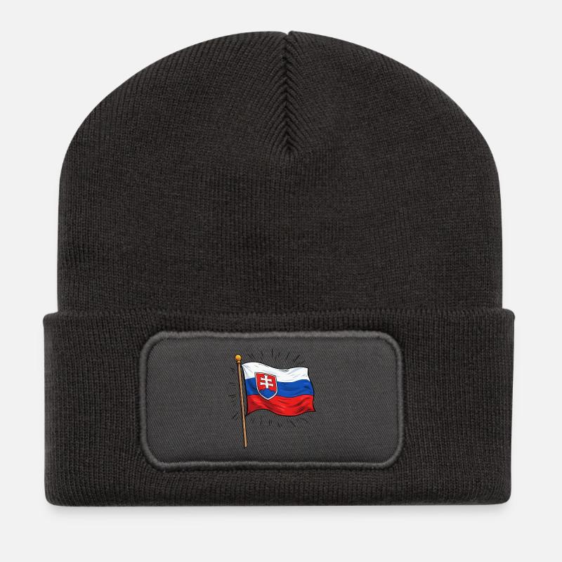 Slowakei Flagge mit Wappen - Recycelte Patch Beanie - Dunkelgrau