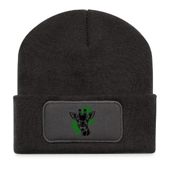 Girafe avec des feuilles en arrière-plan - Beanie recyclé à patch - charbon - Devant