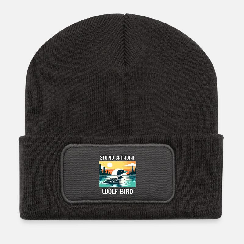 Loon Kanadischer Ungewöhnlicher Humor - Recycelte Patch Beanie - Dunkelgrau