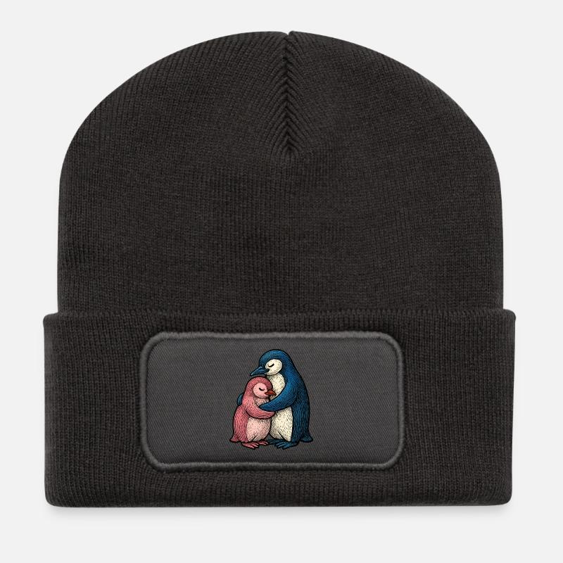 Hugged Penguins: Blue Pink Duo - Recycled Patch Beanie - dark grey