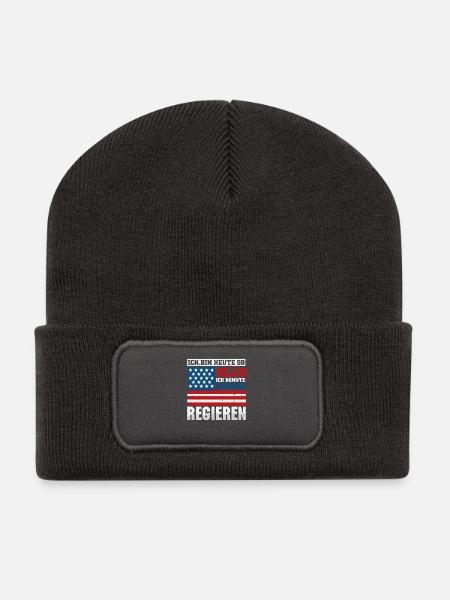 Ich bin heute so blöd ich könnte Amerika regieren - Recycelte Patch Beanie - Dunkelgrau