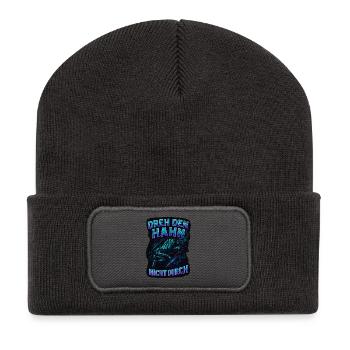 Dreh den Hahn nicht durch | Biker Spruch - Recycelte Patch Beanie - Dunkelgrau - Vorne