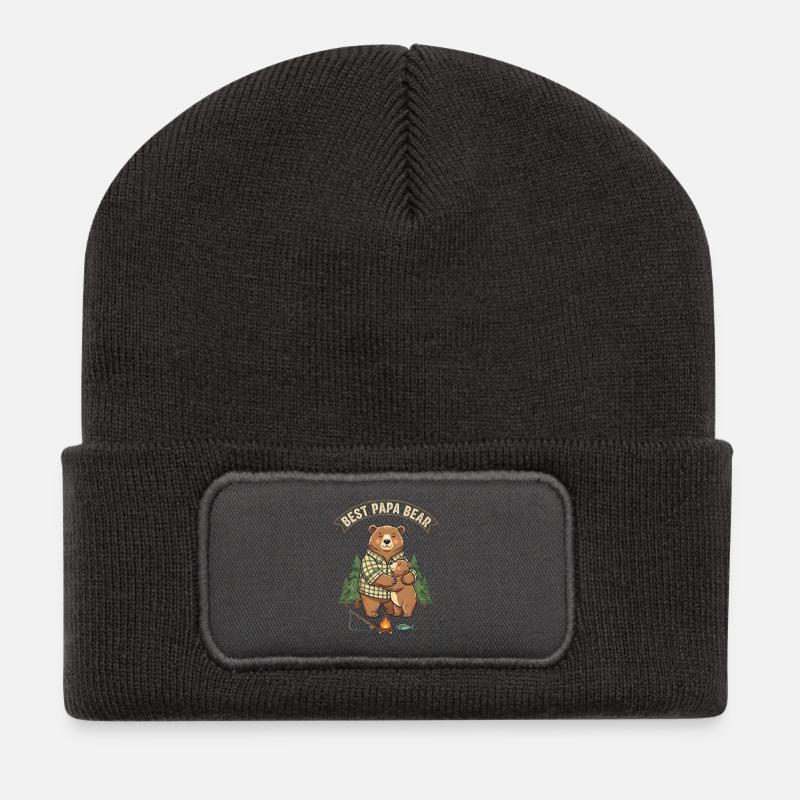 Best Papa Bear – Süßes Bären Papa Geschenk - Recycelte Patch Beanie - Dunkelgrau