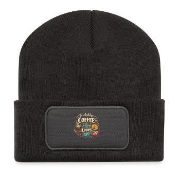Alimenté par le café et les boucles douillettes - Beanie recyclé à patch - charbon - Devant