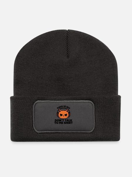 Das ist meine "Sprich nicht mit mir"-Katzen-Stimmung - Recycelte Patch Beanie - Dunkelgrau