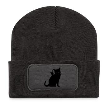 Chat Noir – Silhouette de cornes de diable - Beanie recyclé à patch - charbon - Devant