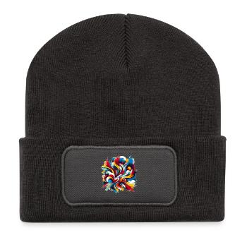 Farbenwirbel Abstrakter Farbstrudel - Recycelte Patch Beanie - Dunkelgrau - Vorne