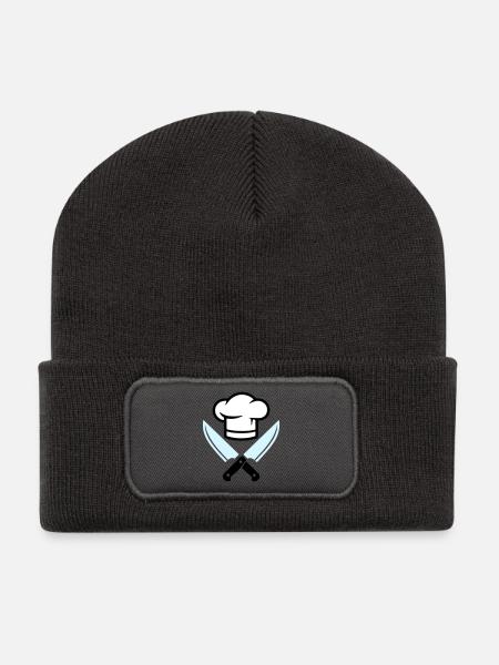 Logo du couteau chapeau de chef - Beanie recyclé à patch - charbon