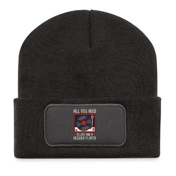 All You Need Is Love Record Player Design - Recycelte Patch Beanie - Dunkelgrau - Vorne
