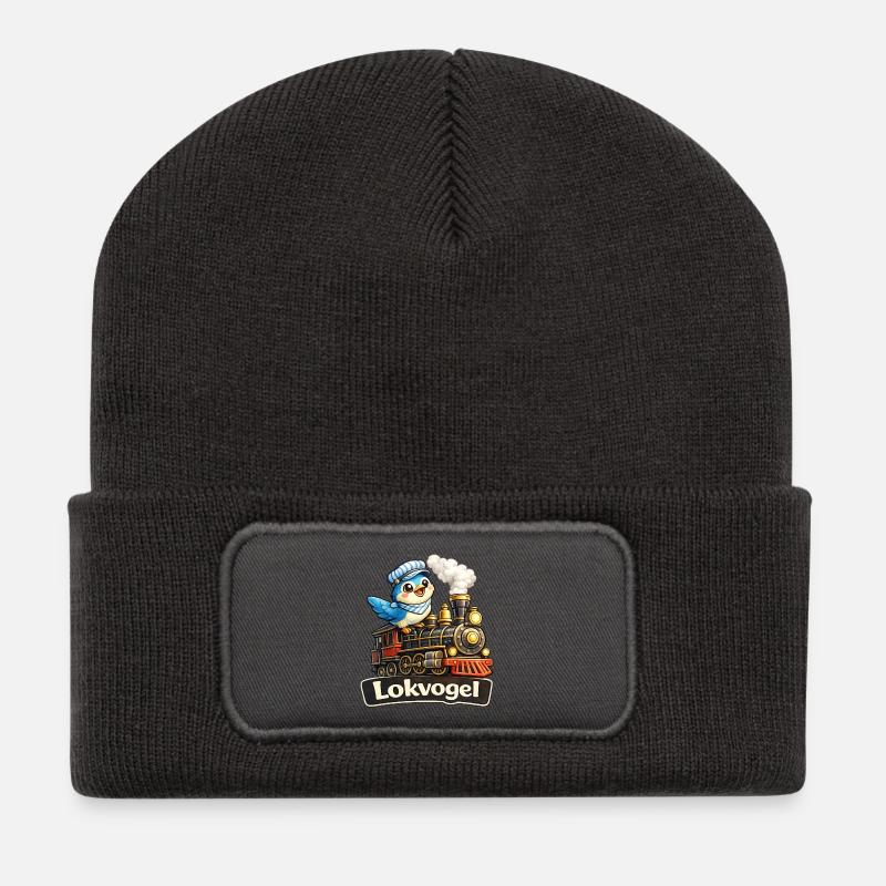 Lokvogel Vogel auf Lokomotive Geschenk Shirt Witz - Recycelte Patch Beanie - Dunkelgrau