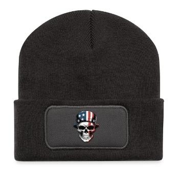 USA Totenkopf - Design du Crâne Patriote - Beanie recyclé à patch - charbon - Devant
