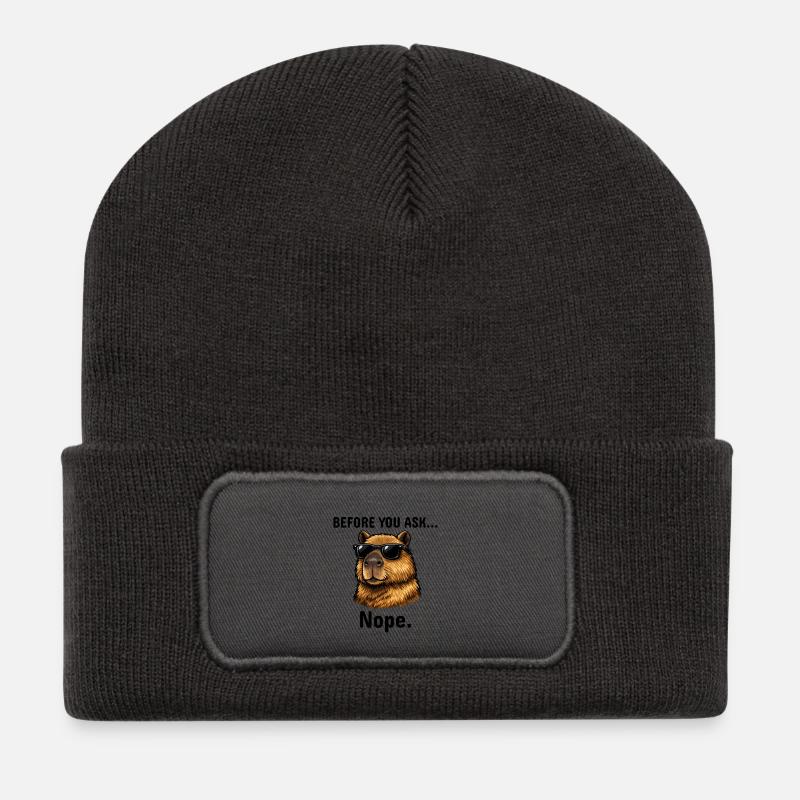 Capybara NOPE Not today Retro T-Shirt - Recycelte Patch Beanie - Dunkelgrau