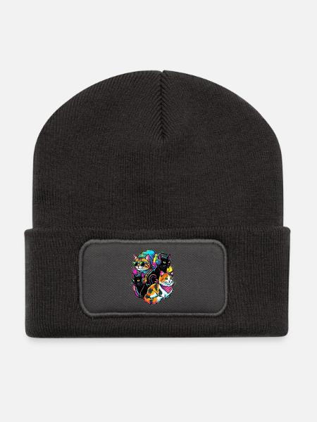 Neon Katzen DJ-Quartett - Recycelte Patch Beanie - Dunkelgrau
