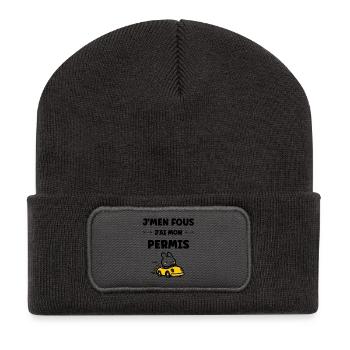 Humour j'ai mon permis de conduire - Beanie recyclé à patch - charbon - Devant