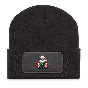 Gamer Weihnachtsmann Spielt Videospiel-Controller - Recycelte Patch Beanie - Dunkelgrau - Vorne