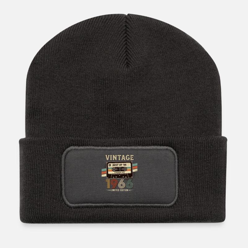 Vintage-Kassetten-Retro-Edition von 1966 - Recycelte Patch Beanie - Dunkelgrau