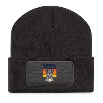 Warnung: Mürrischer Mitarbeiter mit Kaffee - Recycelte Patch Beanie - Dunkelgrau - Vorne