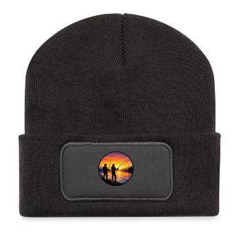 Angler Sonnenuntergang am See - Recycelte Patch Beanie - Dunkelgrau - Vorne