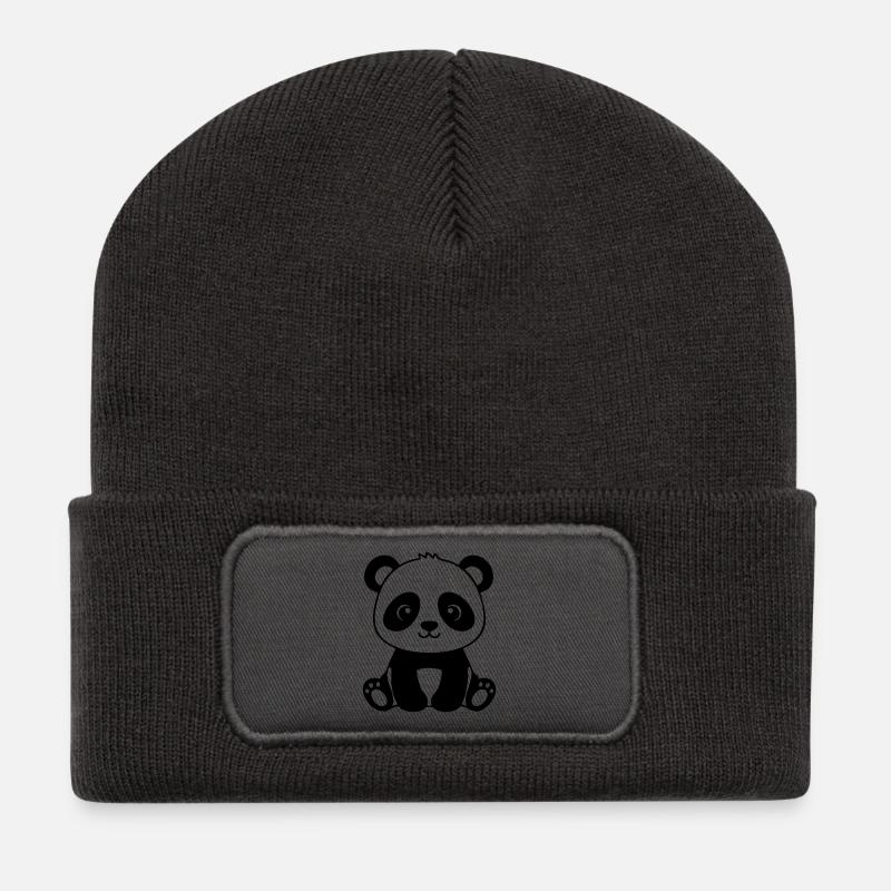 Süßes Panda-Baby – Schwarz und Weiß - Recycelte Patch Beanie - Dunkelgrau