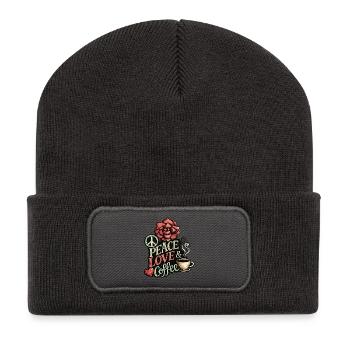Œuvres d’art Peace Love Coffee Rose - Beanie recyclé à patch - charbon - Devant