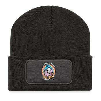 Sensibilisation à la fibromyalgie : squelette des malades chroniques - Beanie recyclé à patch - charbon - Devant