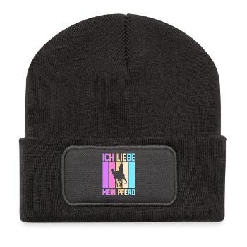 Reiten Pferdeliebhaber Reiterhof Pferde - Recycelte Patch Beanie - Dunkelgrau - Vorne