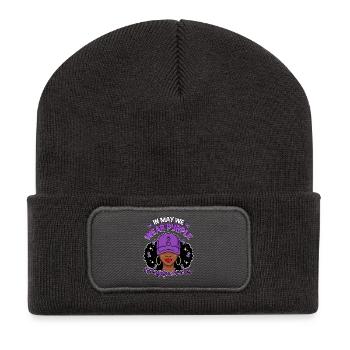 En mai, nous portons le Mois de la sensibilisation à la fibromyalgie violette - Beanie recyclé à patch - charbon - Devant