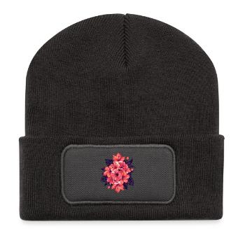 Hibiskus Bouquet in Korallenrot - Recycelte Patch Beanie - Dunkelgrau - Vorne