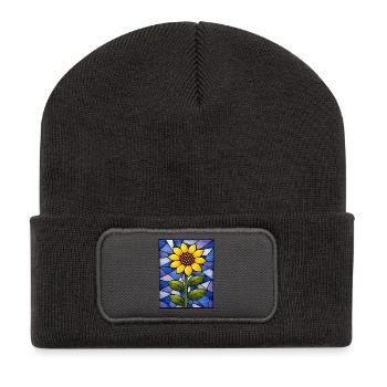 Graphismes de tournesols jaunes Fleurs de tournesol - Beanie recyclé à patch - charbon - Devant