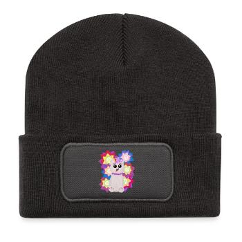 Lustige Katze Blumen Grüße frech Katzen Kind - Recycelte Patch Beanie - Dunkelgrau - Vorne