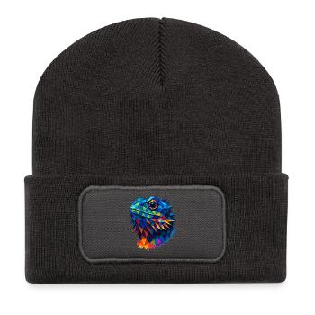 Bartagame Geometrischer Stil Low Poly Blau - Recycelte Patch Beanie - Dunkelgrau - Vorne