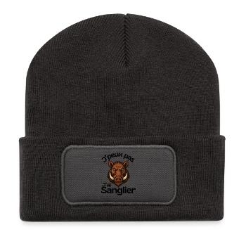 J'peux Pas Sanglier - humour chasse - Beanie recyclé à patch - charbon - Devant