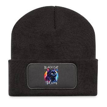 Black Cat Mom - Recycled Patch Beanie - dark grey - Front