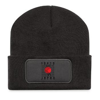 Red Rising Sun Koi Minimalist Art - Recycled Patch Beanie - dark grey - Front