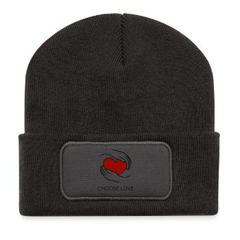 Red Heart Silhouette on Black Background - Recycled Patch Beanie - dark grey - Front