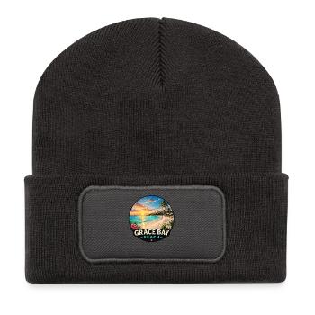 Vacances de vacances dans les Caraïbes à Grace Bay Beach Coucher de soleil - Beanie recyclé à patch - charbon - Devant