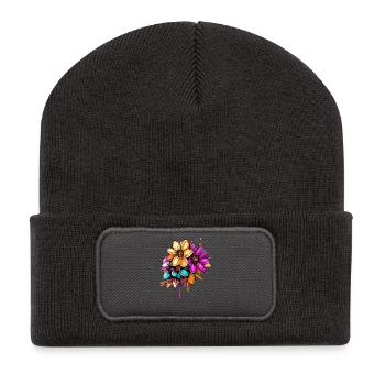 Blumenstrauß Neon Aquarell - Recycelte Patch Beanie - Dunkelgrau - Vorne