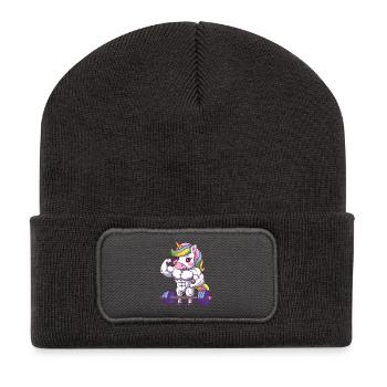 Strong unicorn gym design fitness fitty - Recycled Patch Beanie - dark grey - Front